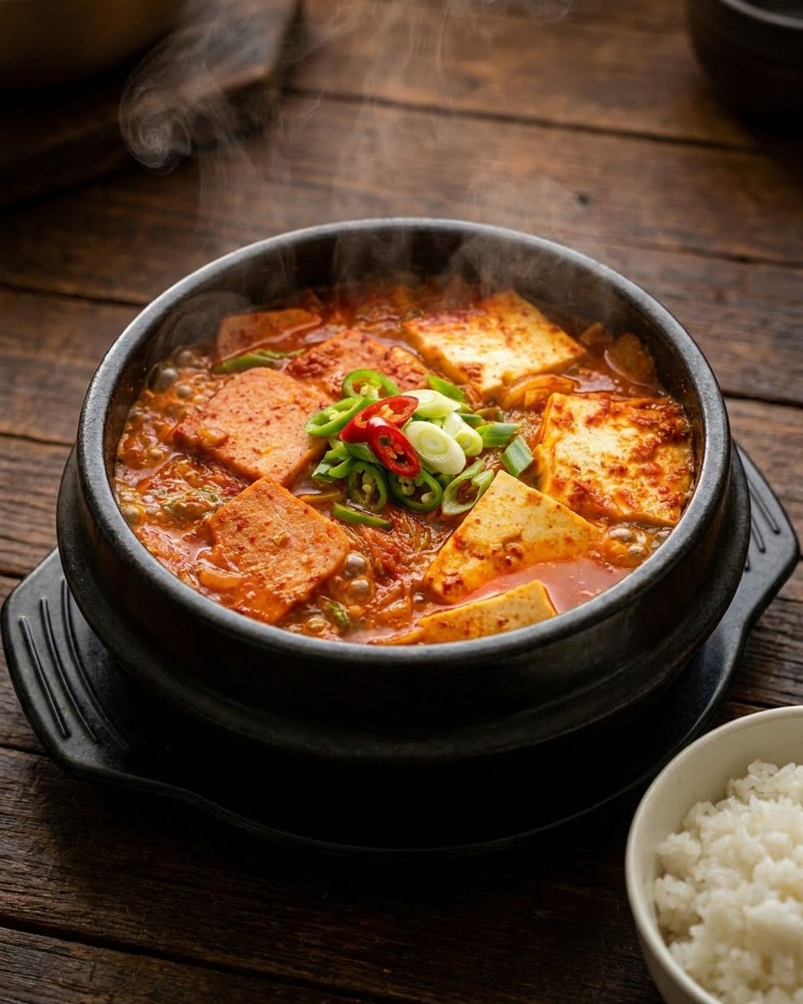 Chicken oil being poured from a ladle into a large pot of boiling broth.