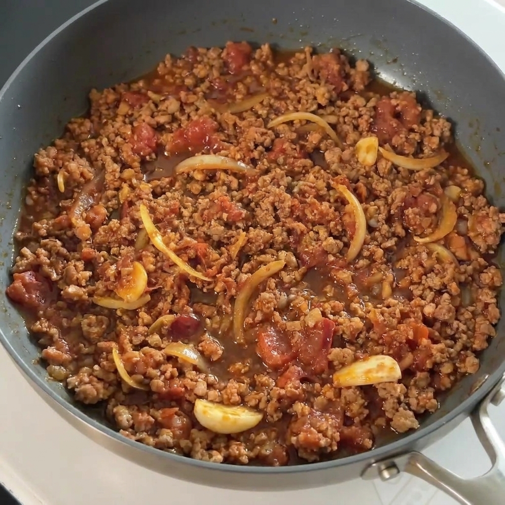 Soy sauce being poured over the seasoned pork in the pan.
