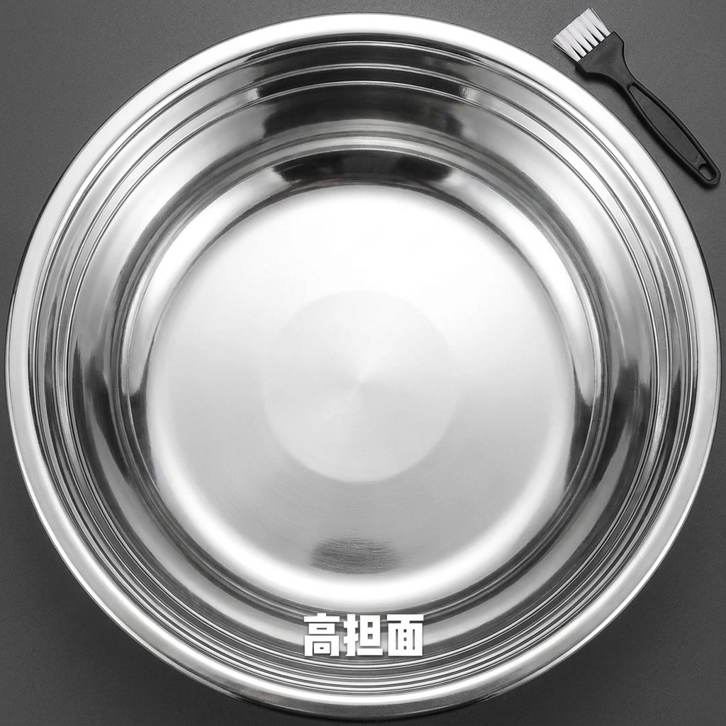 A clean metal steaming tray with a small black brush resting next to it.