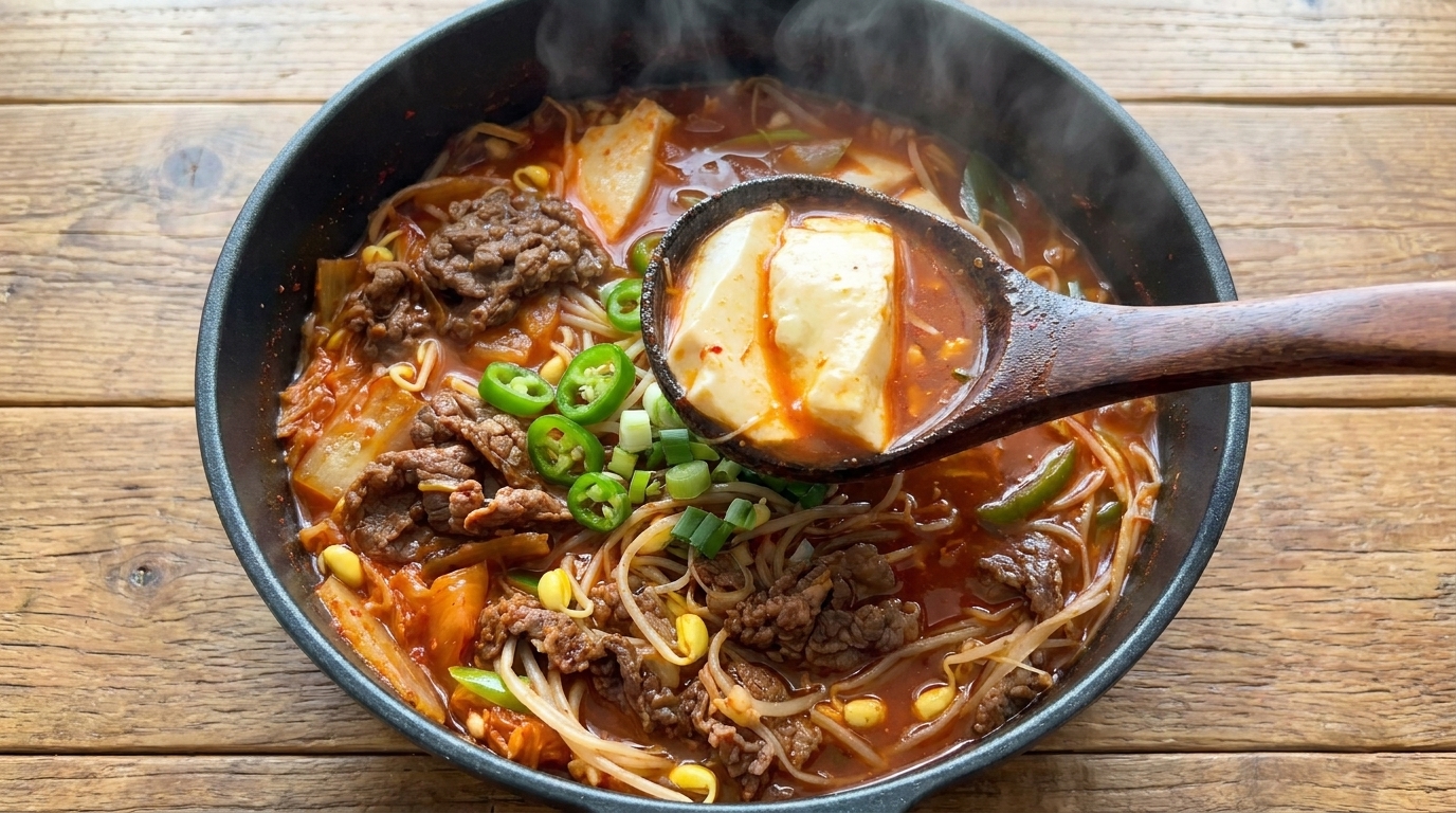 Low-Calorie Kimchi Beef Tofu Soup