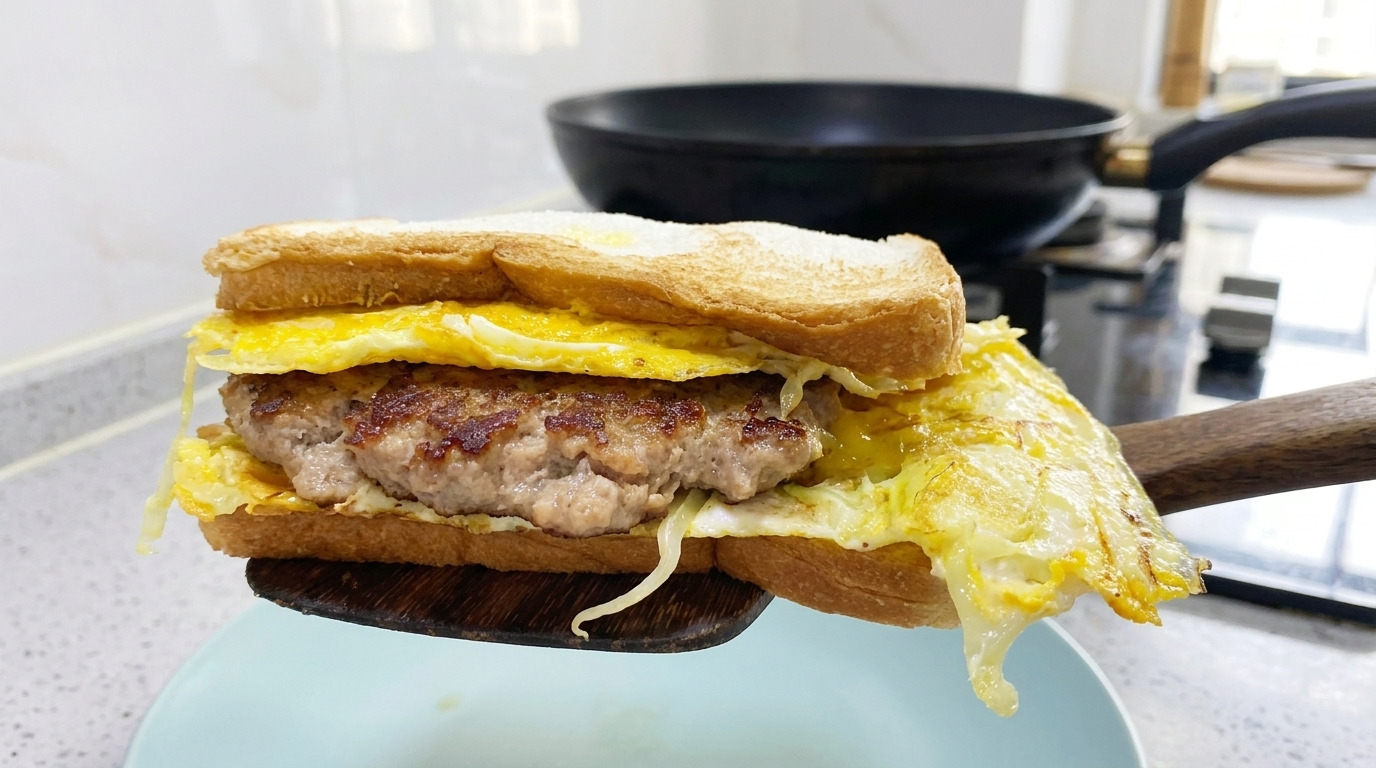 Pork Patty and Cabbage Egg Sandwich