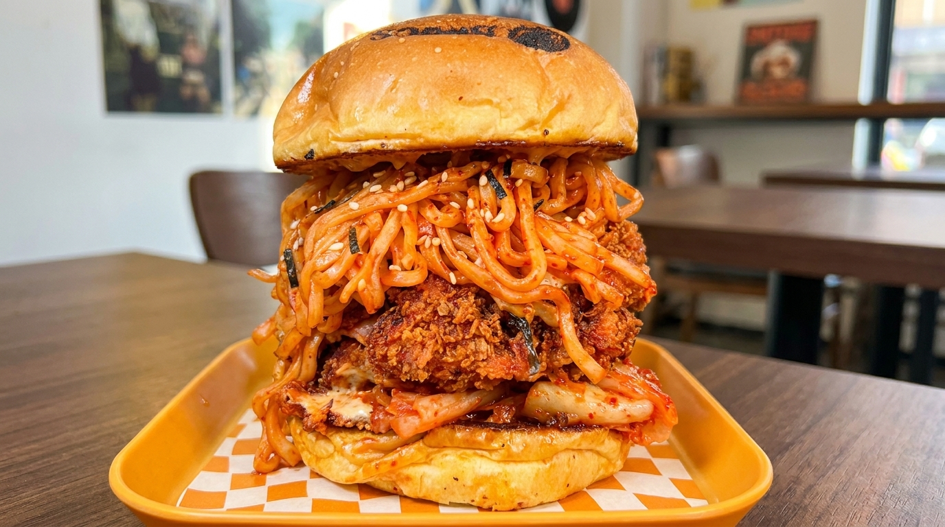 Spicy Noodle Fried Chicken Burger