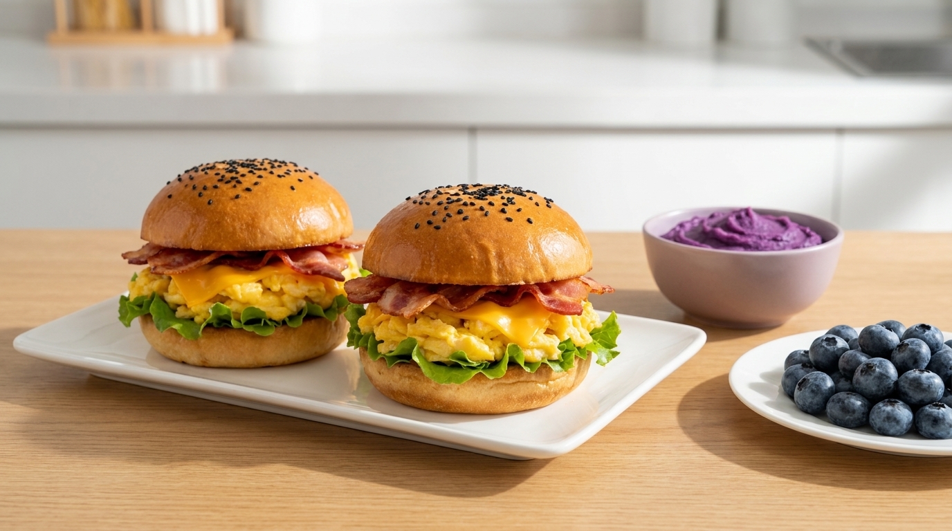 Quick Bacon and Scrambled Egg Breakfast Burger
