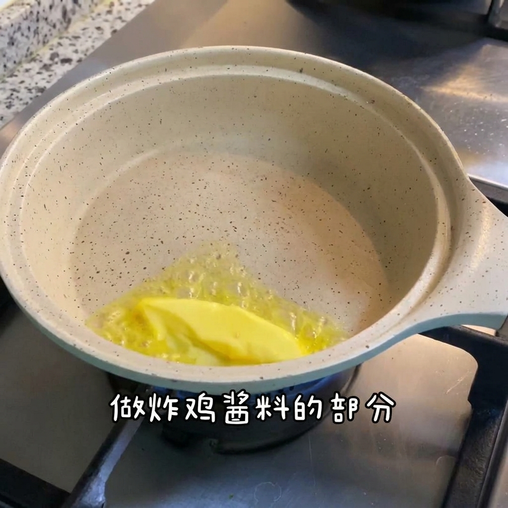 A small pan with butter, cheese, and other sauce ingredients being stirred on a stove.