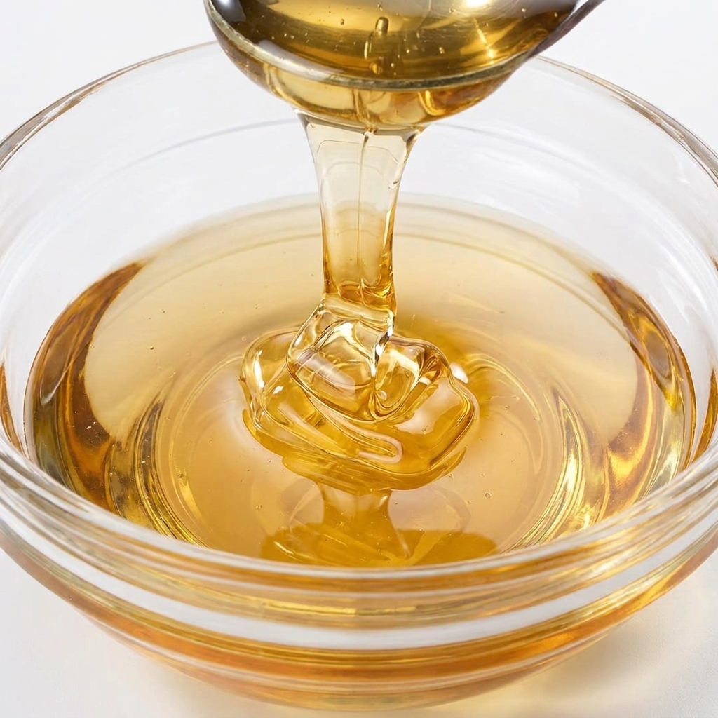 Yellow mustard being added to a bowl that already contains honey.