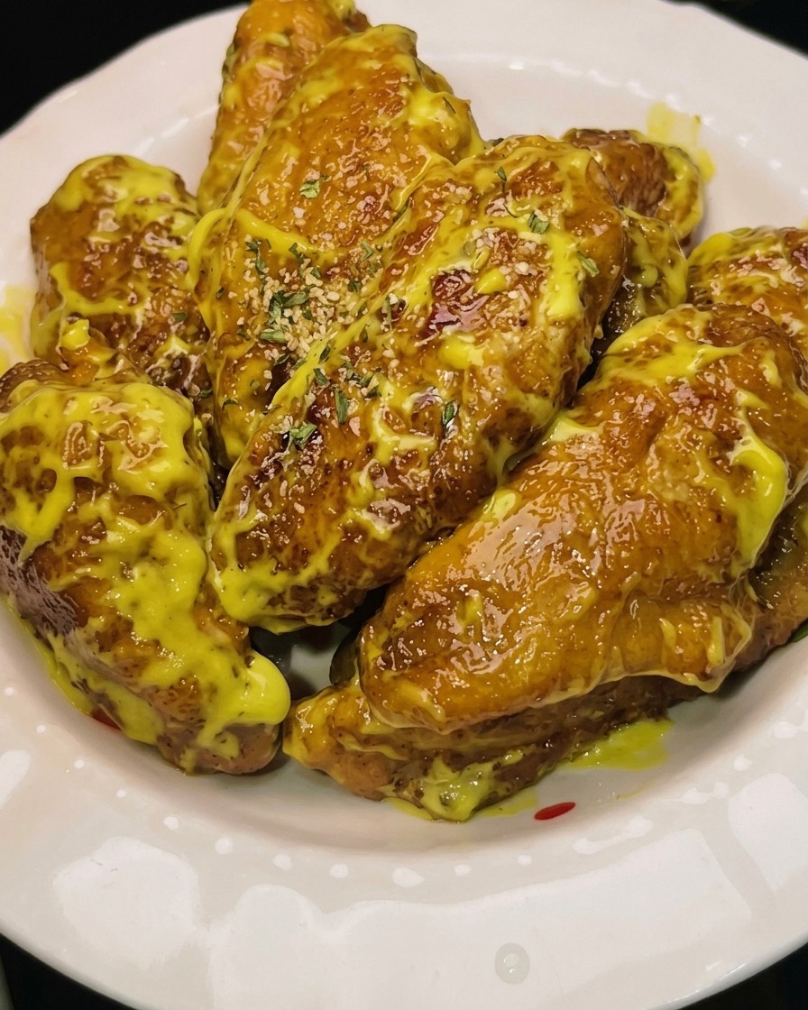 Honey mustard, mayonnaise, and a dab of wasabi being whisked together in a bowl.
