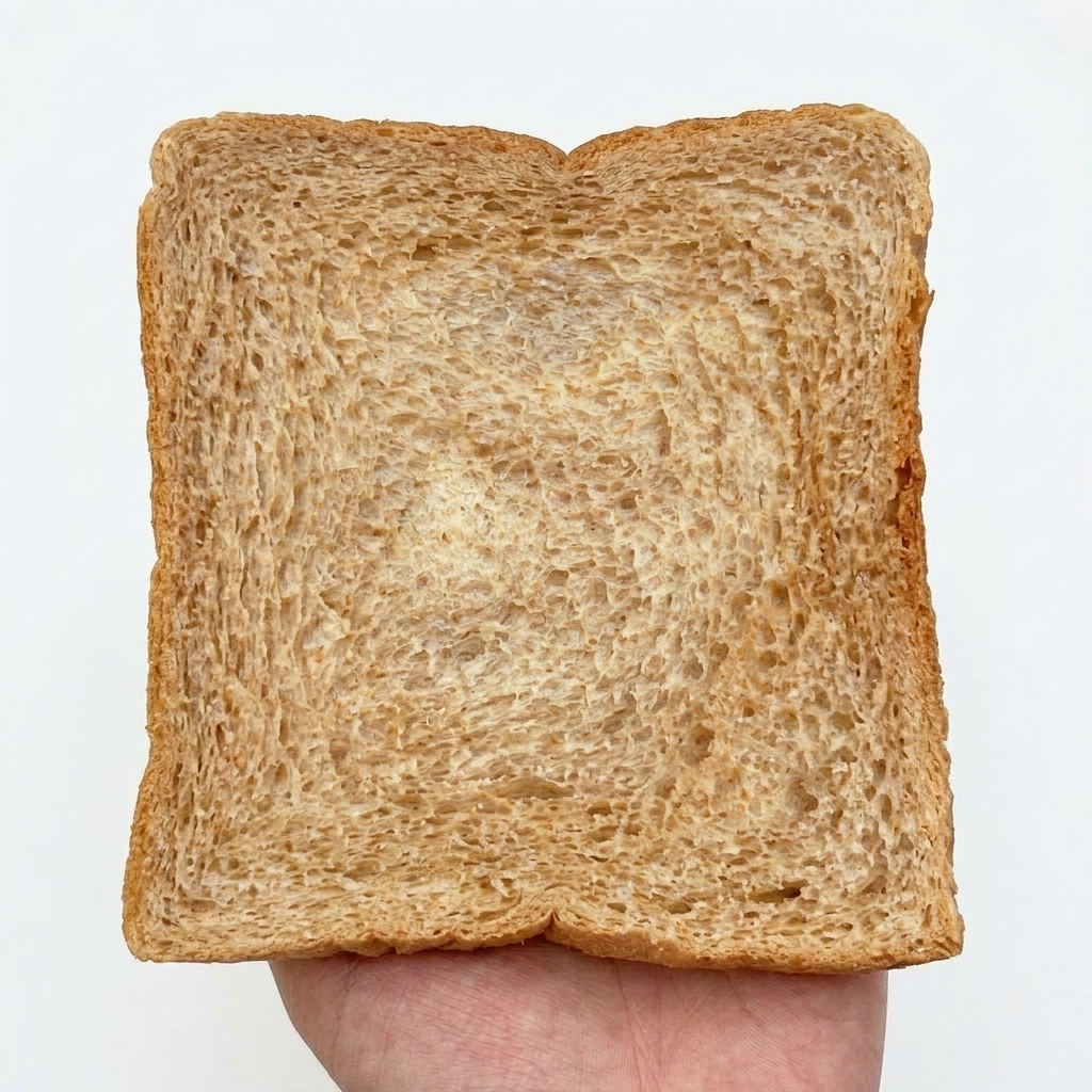 A slice of toasted bread on a white surface with spicy beef sauce being spread across it with a wooden spoon.