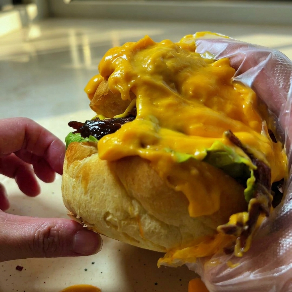 A smooth, creamy yellow cheese sauce bubbling slightly in a pan as it is stirred.
