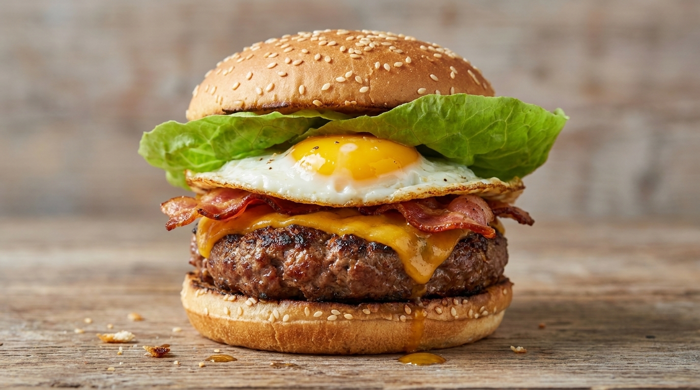 Ultimate Homemade Smoked Burger with Bacon and Fried Egg