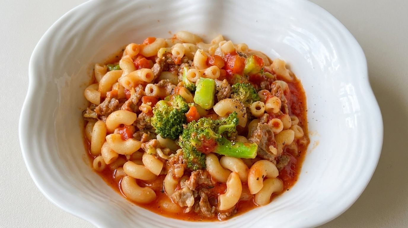 Tomato Beef Macaroni with Broccoli