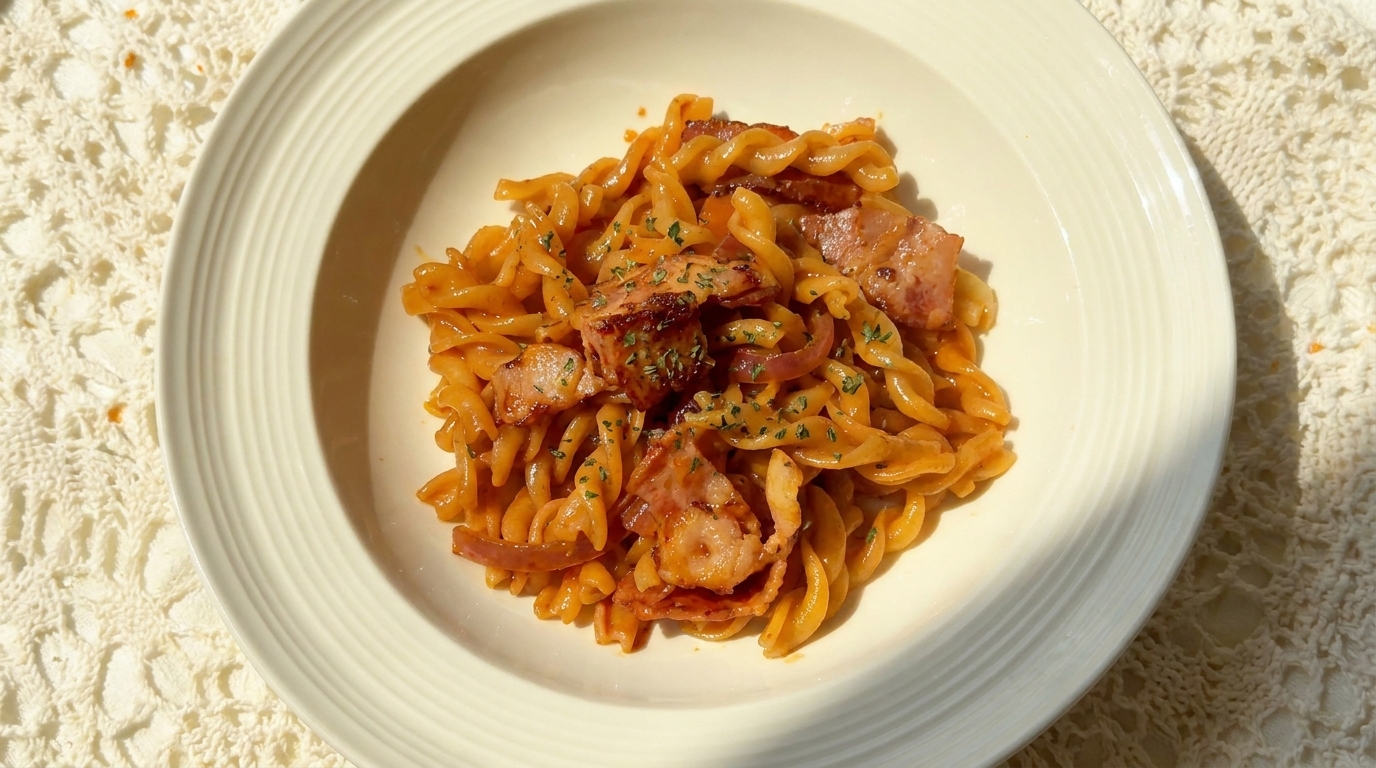 Spicy Creamy Gochujang Bacon Fusilli