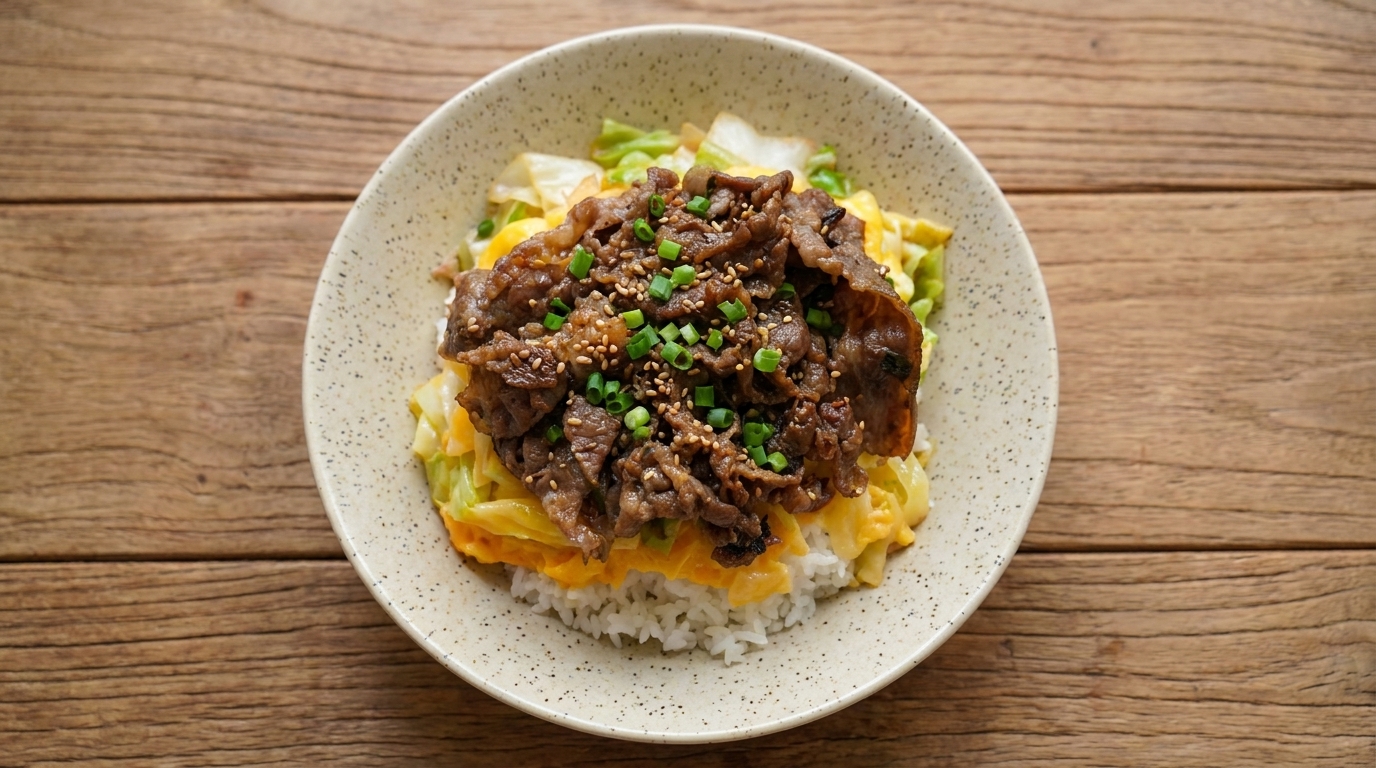 Savory Scallion Beef Rice Bowl