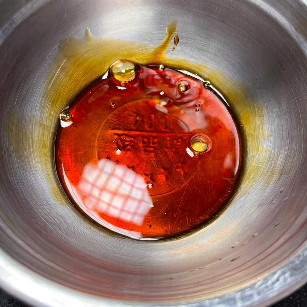 A metal bowl containing the mixed teriyaki sauce ingredients.
