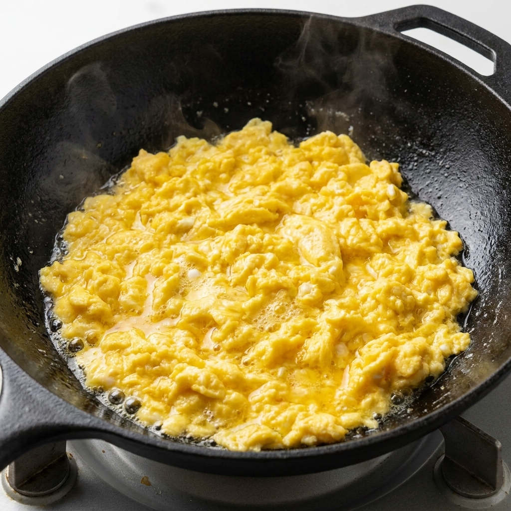 Sautéed salted egg mixture bubbling and fragrant in a wok.
