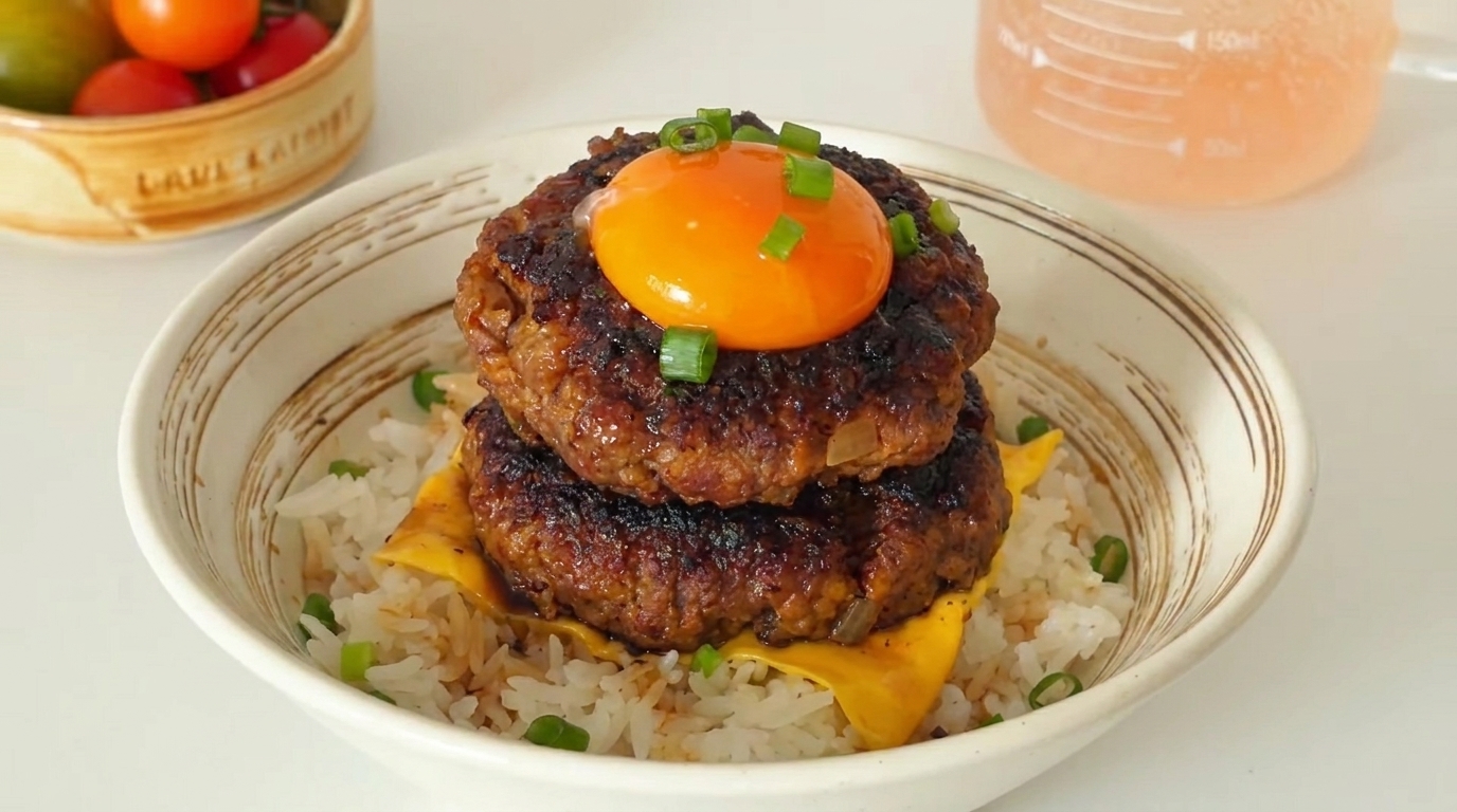 Japanese-Style Cheeseburger Rice Bowl (Loco Moco)