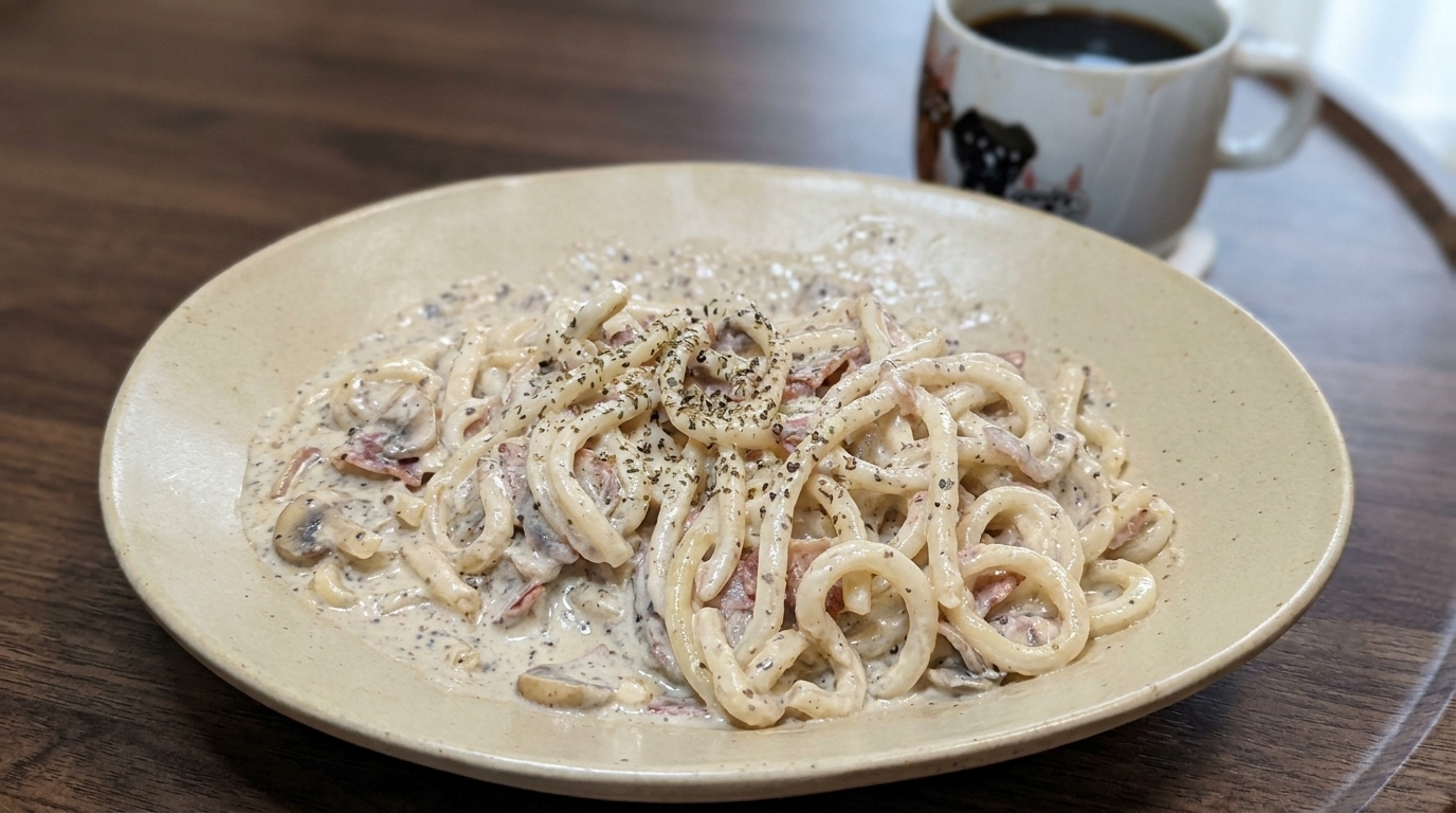 Creamy Bacon Udon Noodles