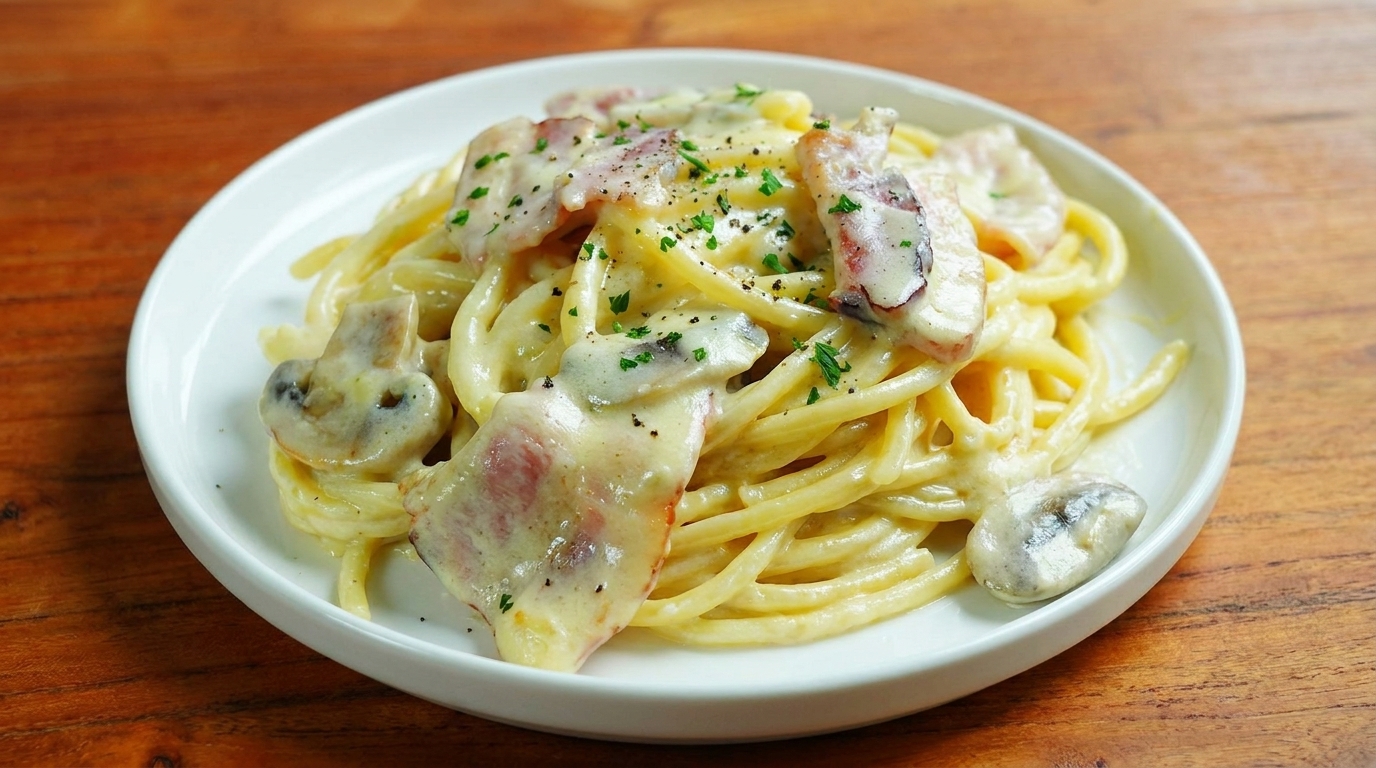 Creamy Bacon and Mushroom Spaghetti