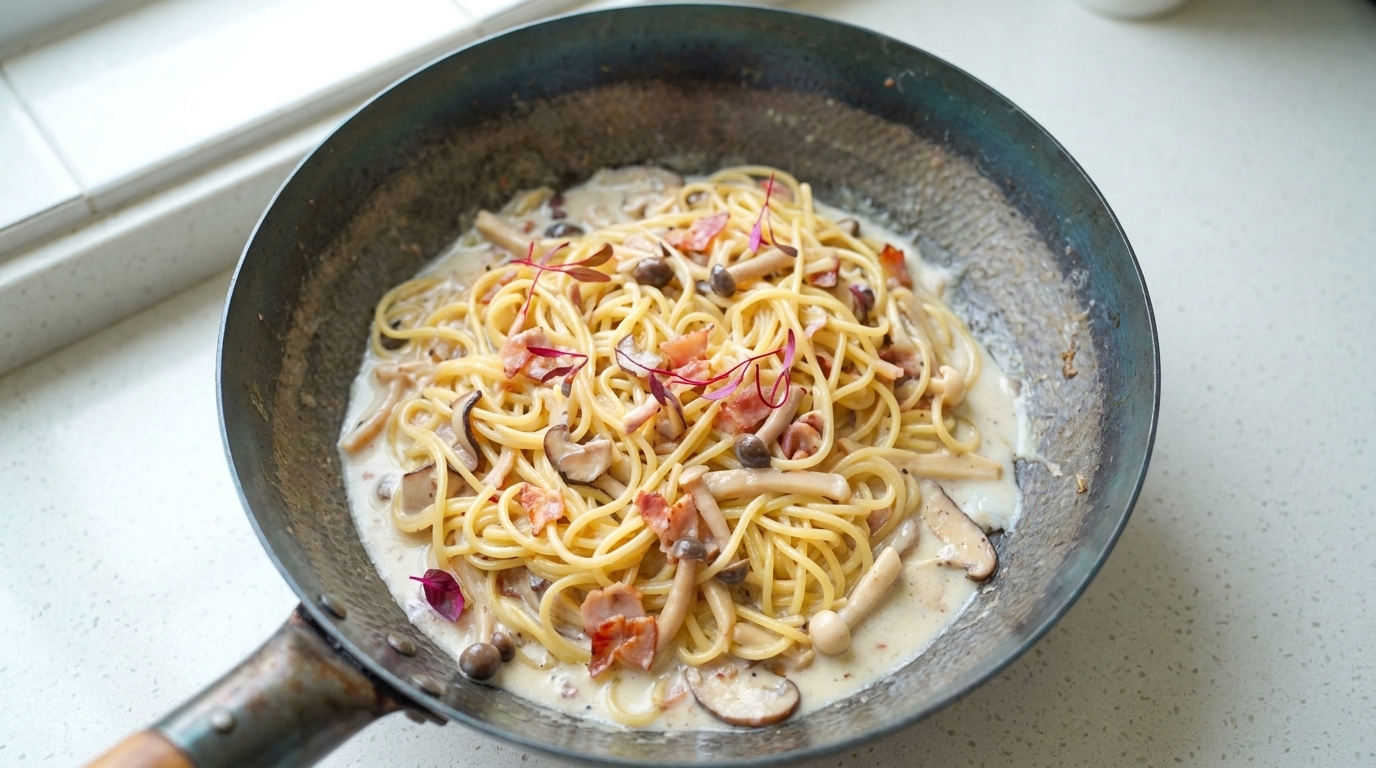 Creamy Bacon and Mushroom Angel Hair Pasta