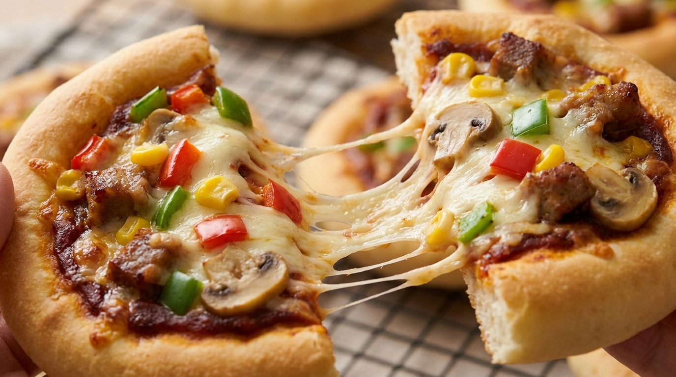 Mini Frozen Pizzas (Black Pepper Beef and Salted Egg Yolk Popcorn Chicken)
