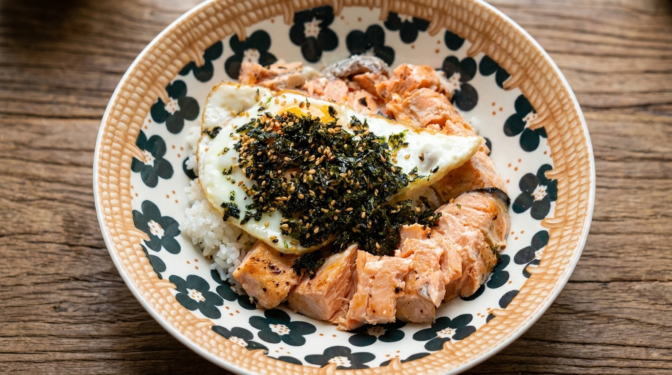 Easy Microwave Pan-Seared Salmon Rice Bowl