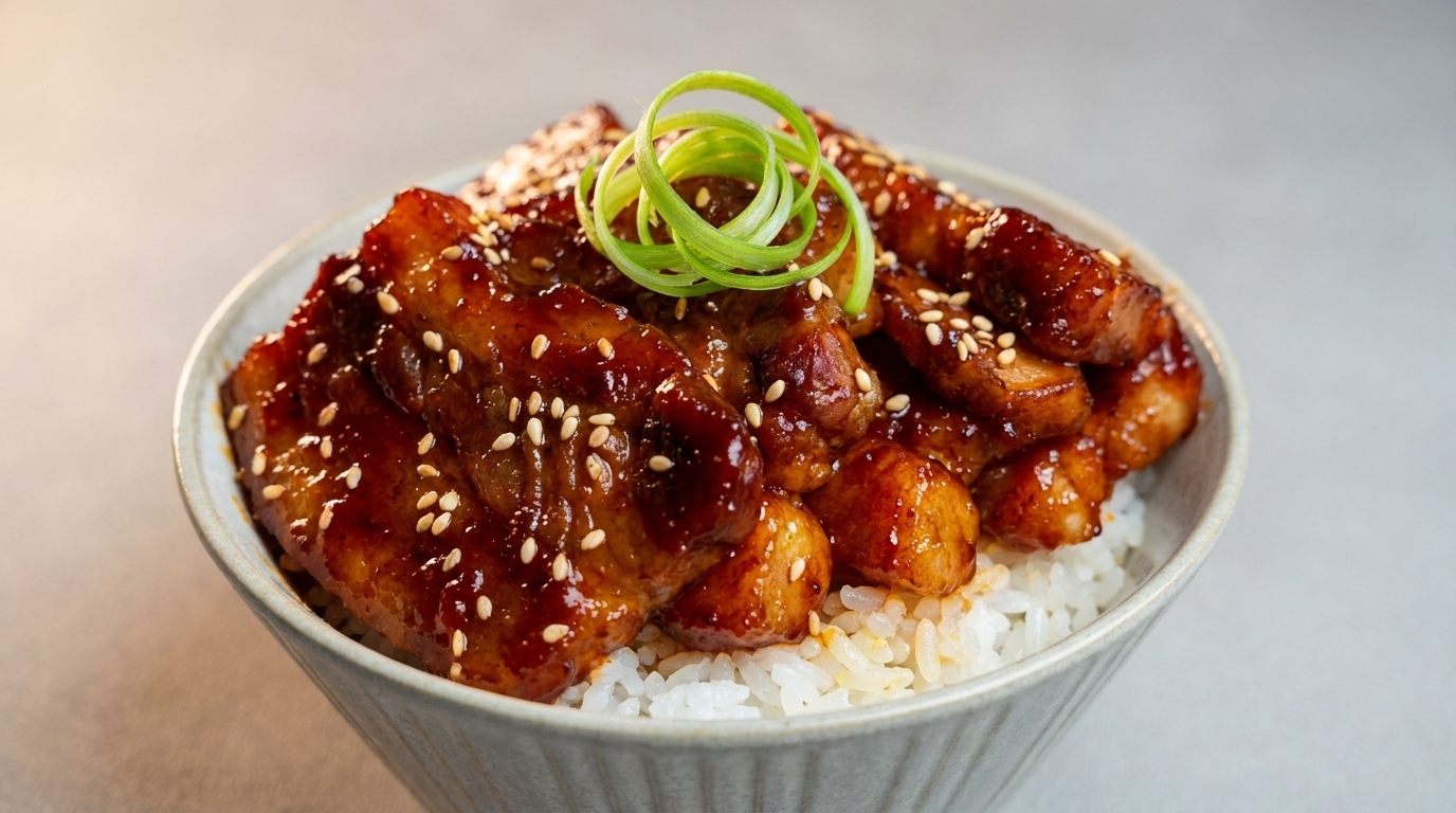 Korean-Style Glazed Pork Belly Rice Bowl