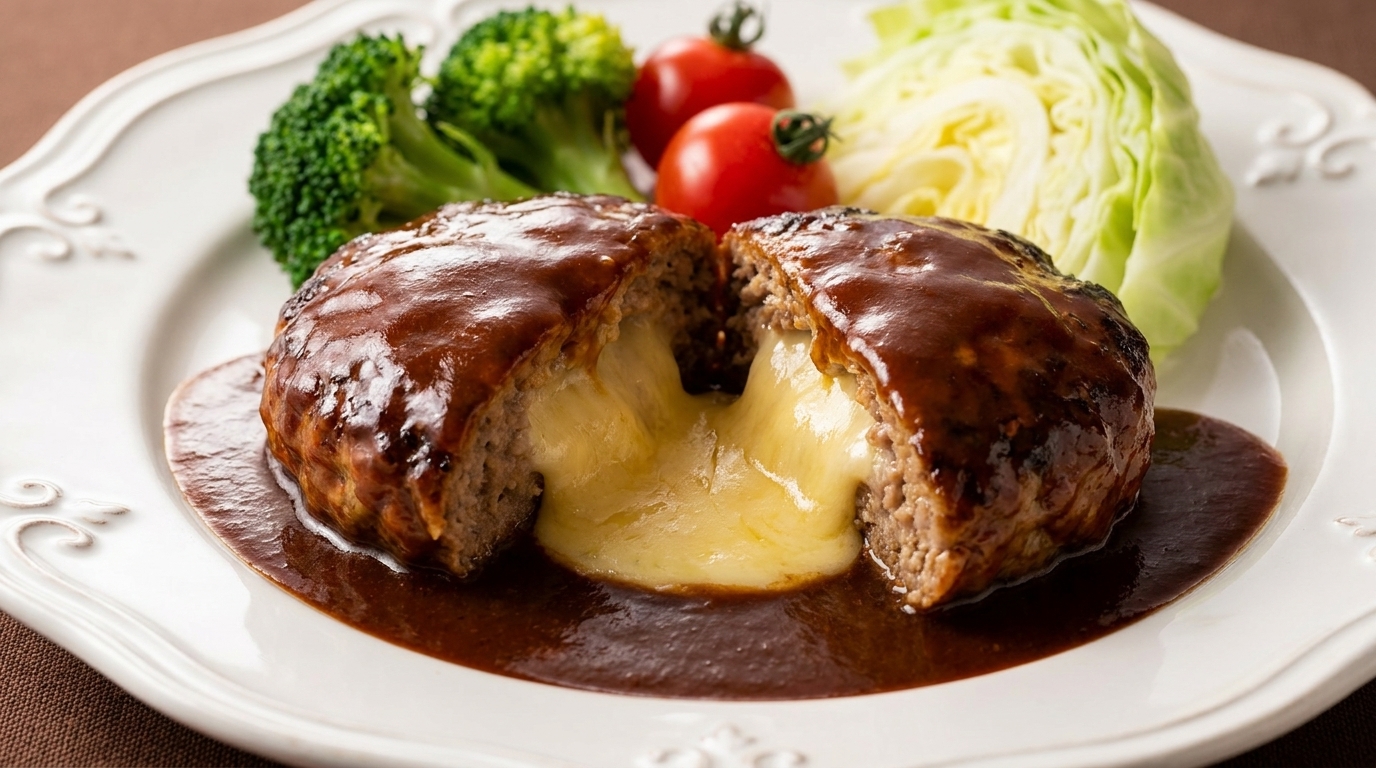 Japanese Cheese-Stuffed Hamburg Steak (Hambagu)