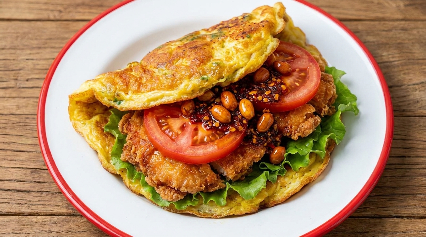 Savory Chinese-Style Omelet Burger