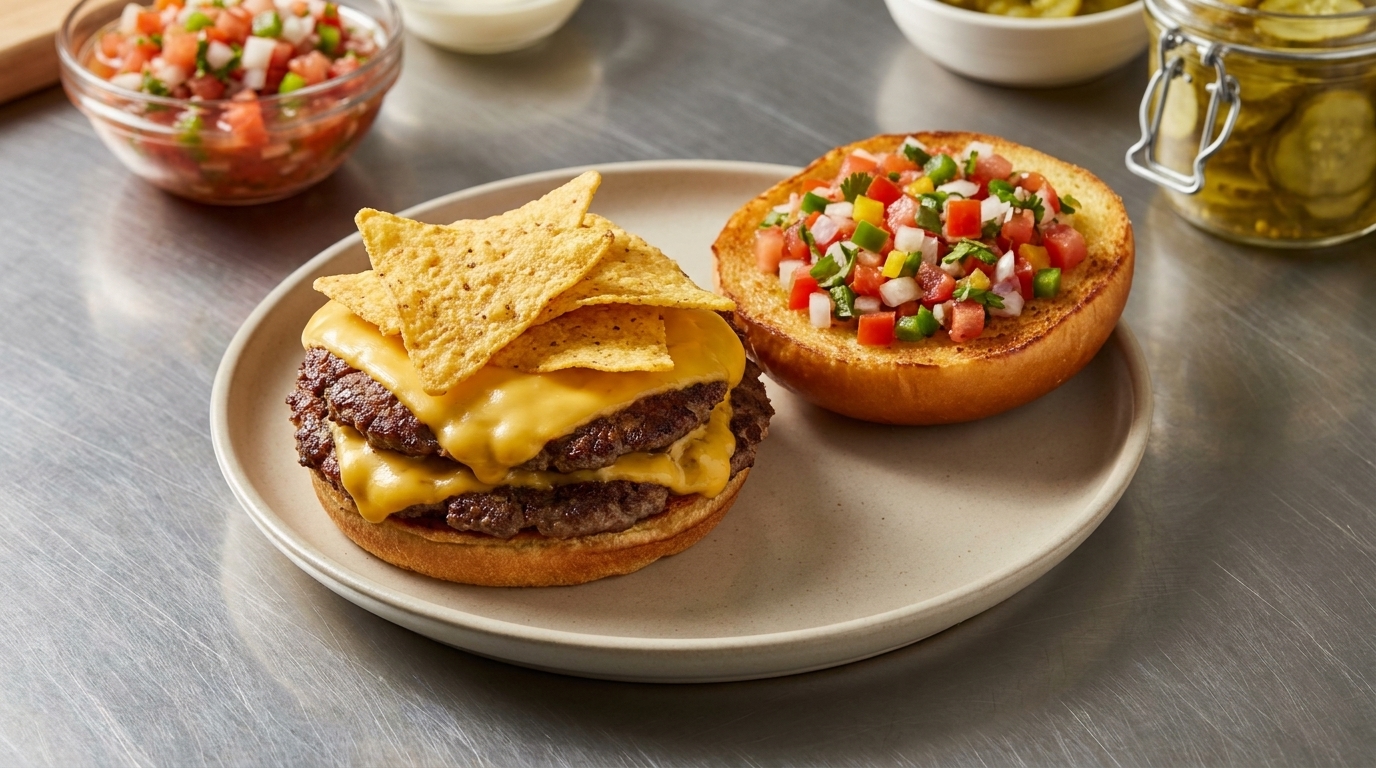 Smoked Chili Double Smash Burger with Salsa