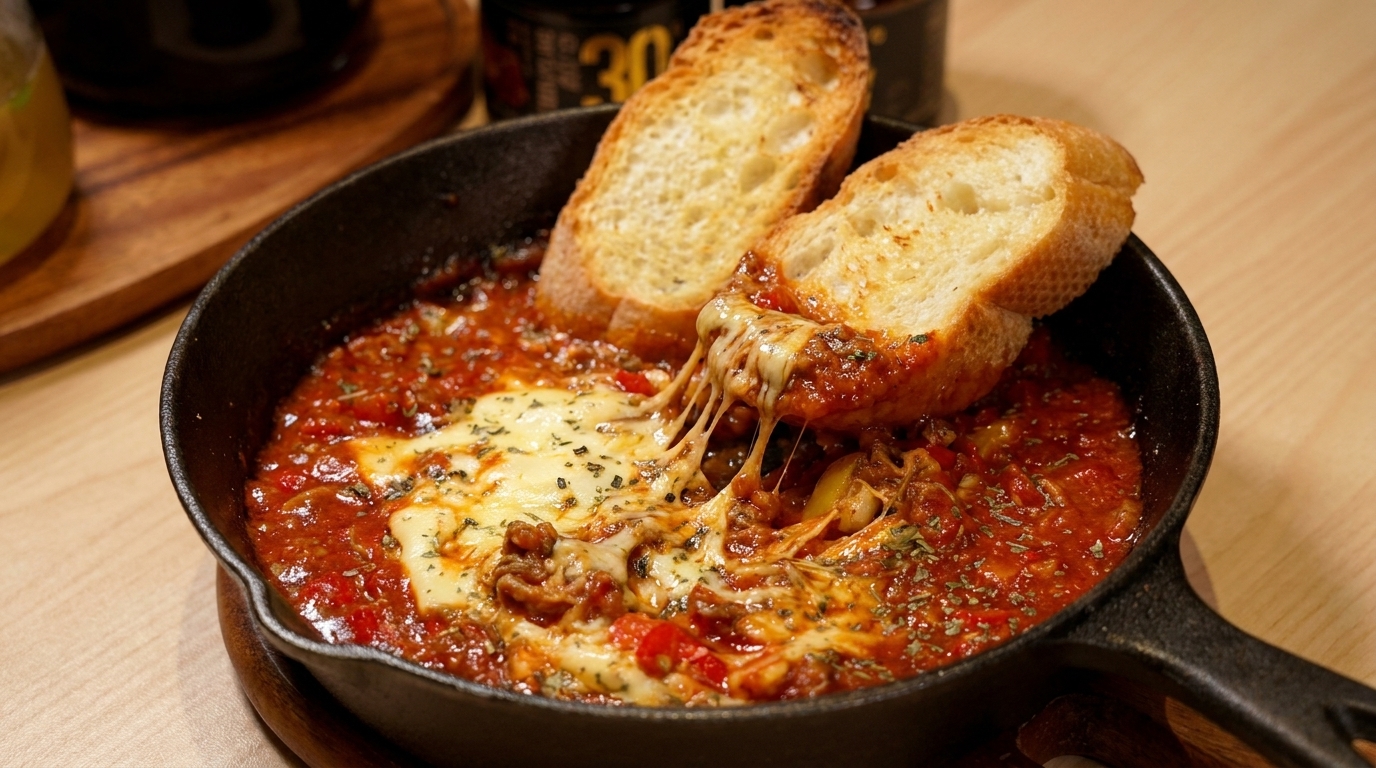 French Baguette with Savory Cheese Beef Sauce
