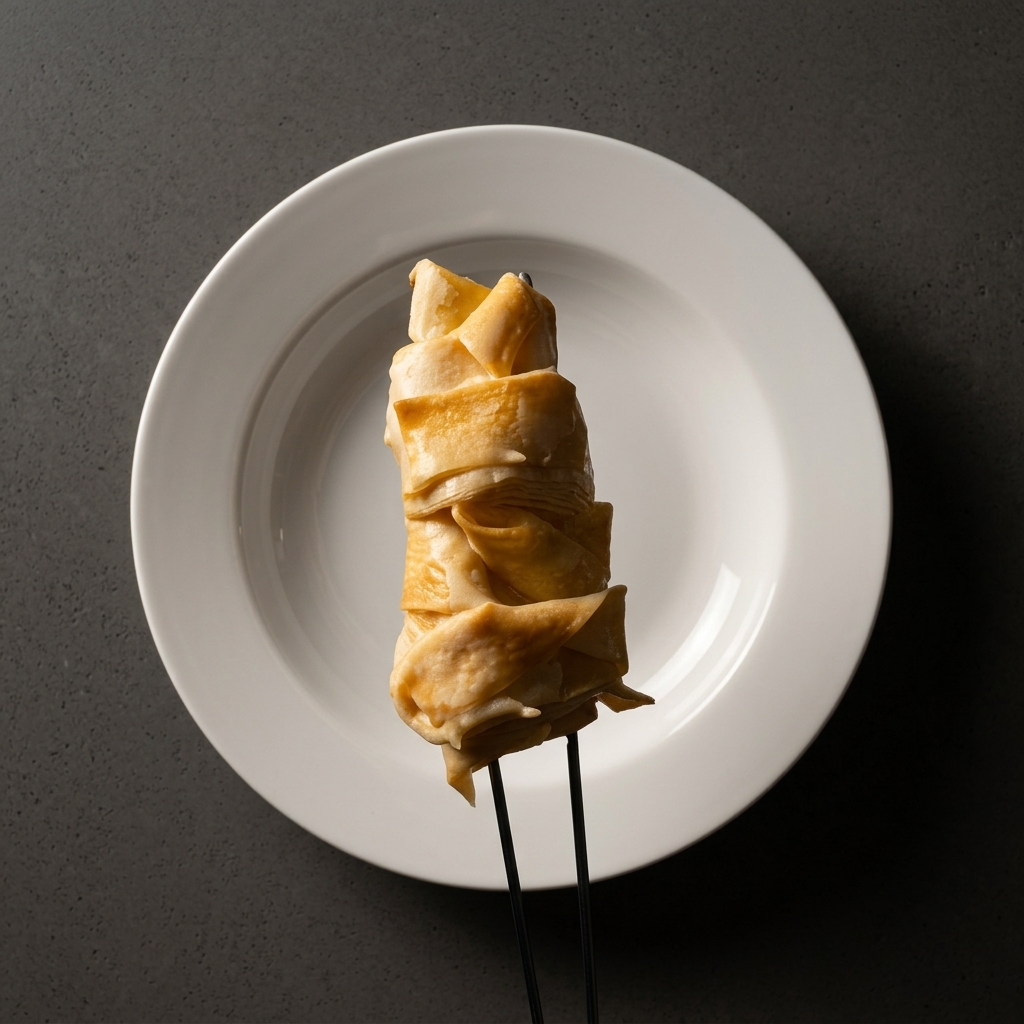 Creamy pasta being plated using metal kitchen tongs.