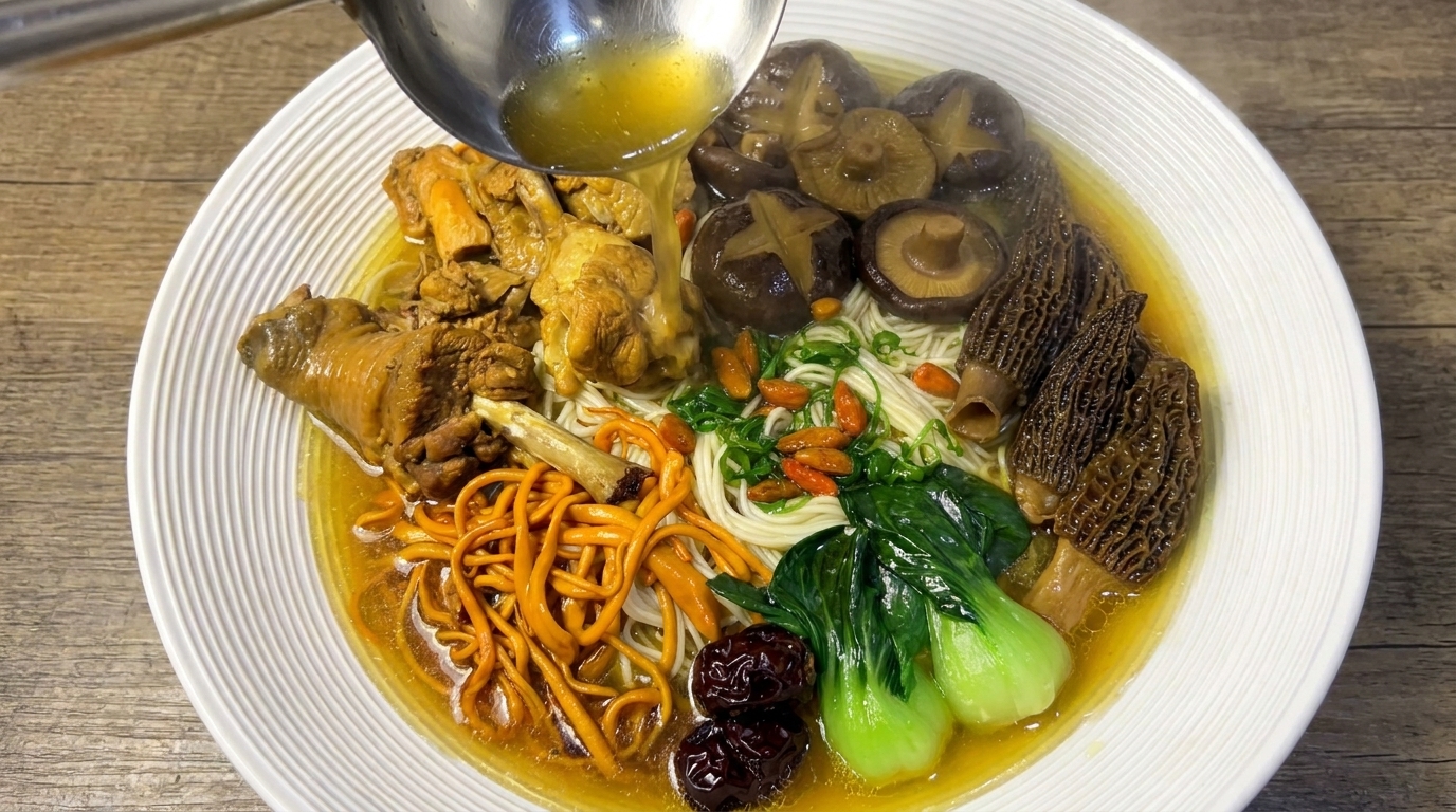 Nourishing Mushroom Stewed Chicken Noodles