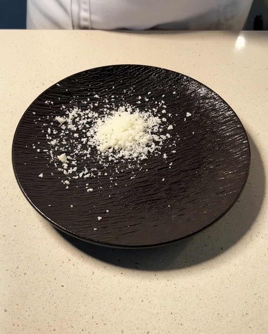 Freshly grated Parmesan and Pecorino cheese piled on a dark textured plate.