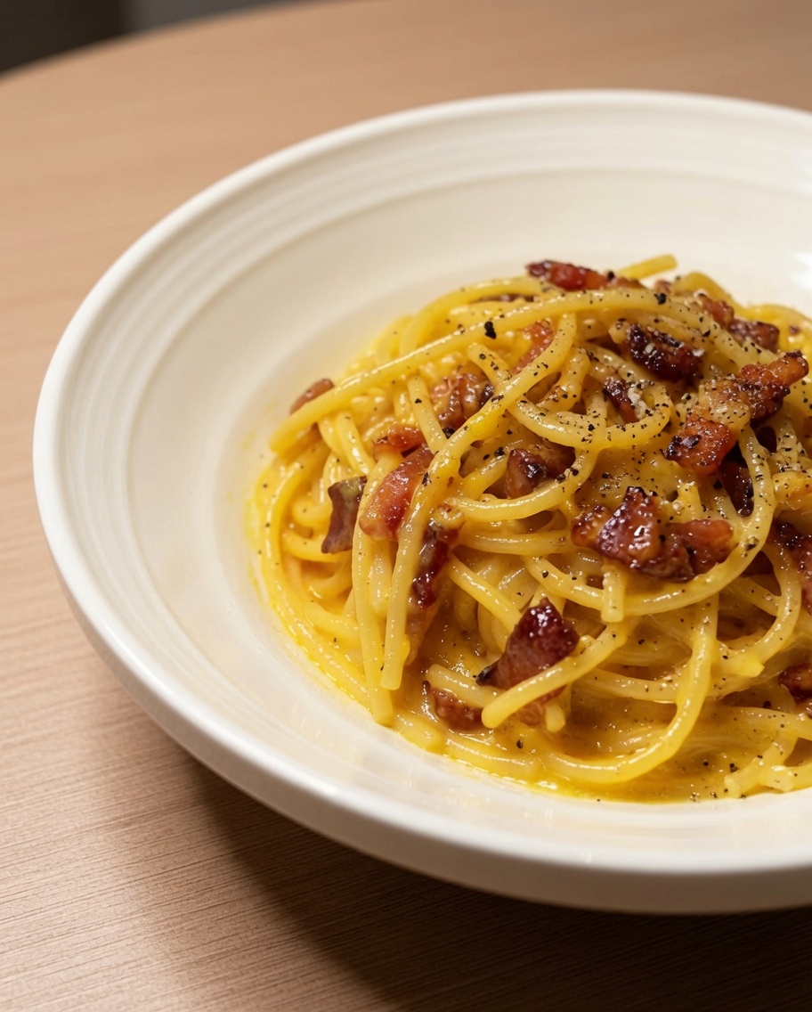A heap of grated cheese sitting in the rendered guanciale fat inside a white pan.