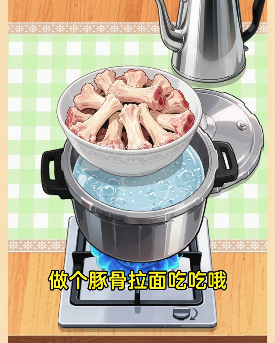 Pig trotters boiling in a pressure cooker on a stovetop burner.