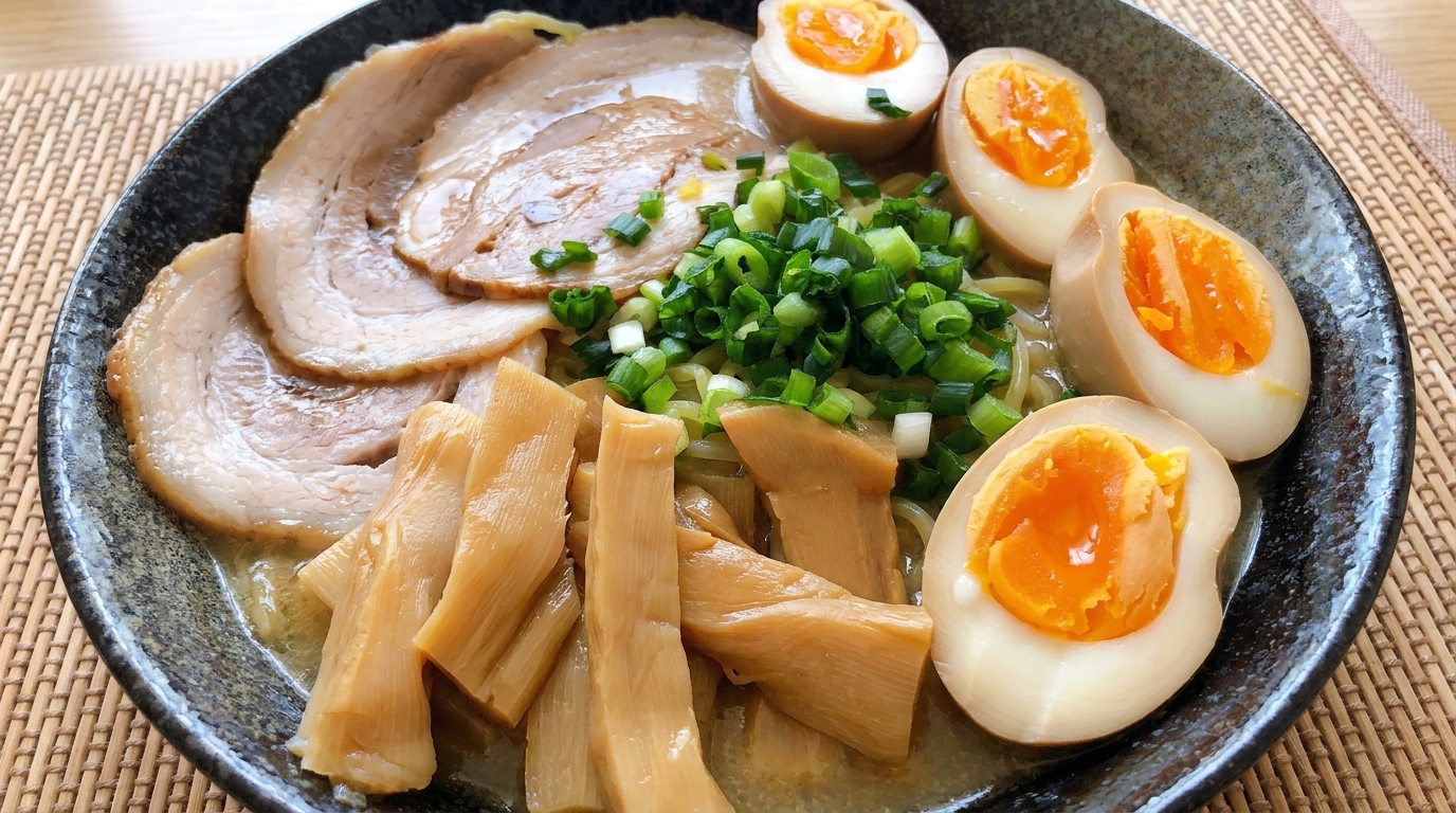Japanese Ramen with Soy-Marinated Soft-Boiled Eggs (Ajitsuke Tamago)
