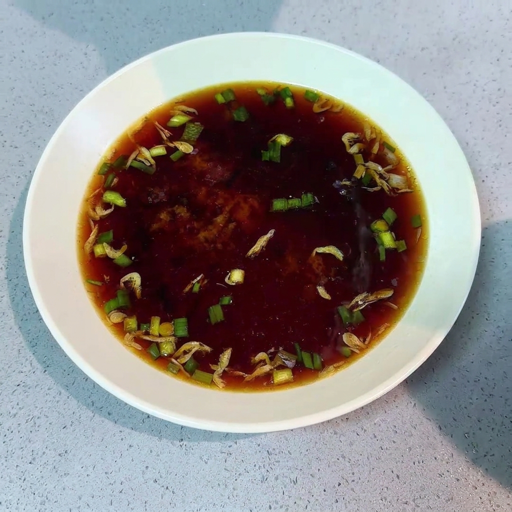 Cooked noodles being lifted from a pot and transferred into a bowl filled with soup base.