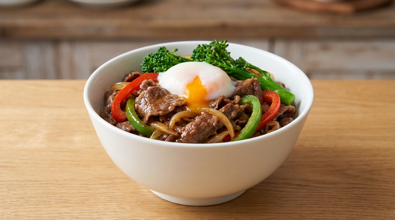 Japanese-Style Beef Bowl (Gyudon with Vegetables)