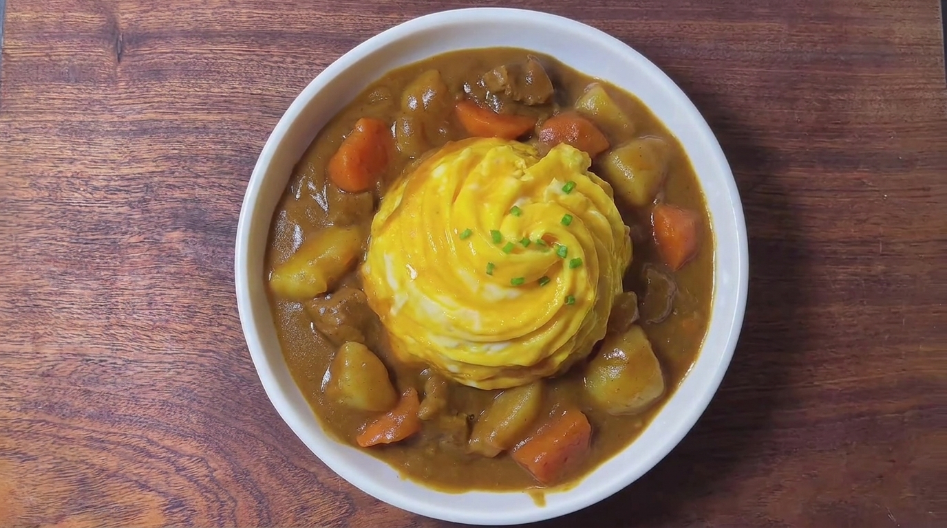 Japanese Curry Rice with a Fluffy Whirlwind Omelet
