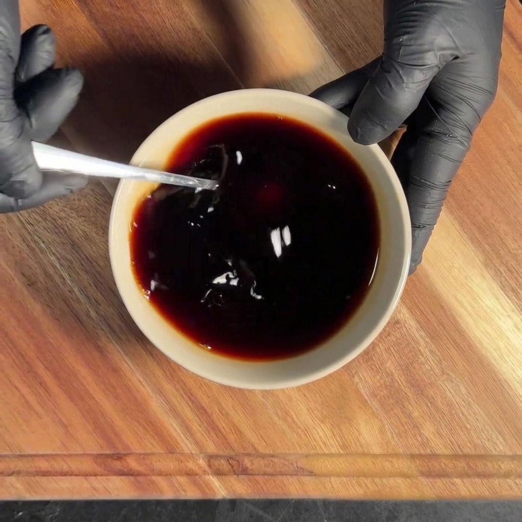 The sauce ingredients blended together in a white bowl.