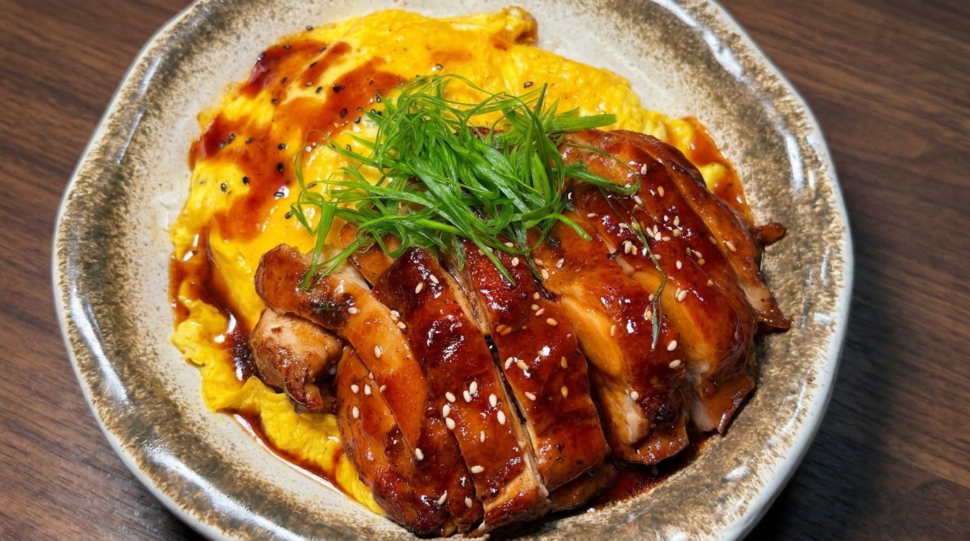 Honey Glazed Chicken Thigh with Scrambled Eggs on Rice