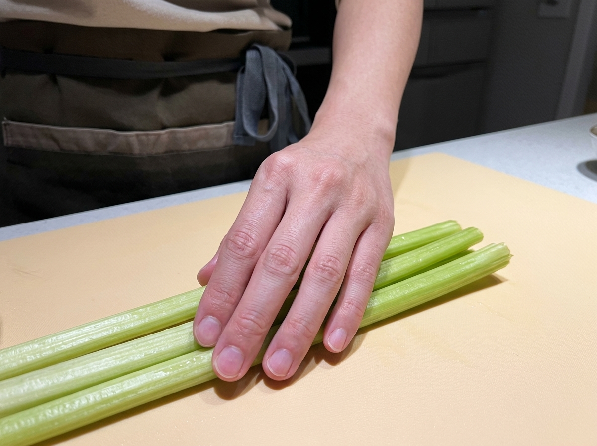 Fresh green scallions being sliced into small rounds on a yellow cutting board.