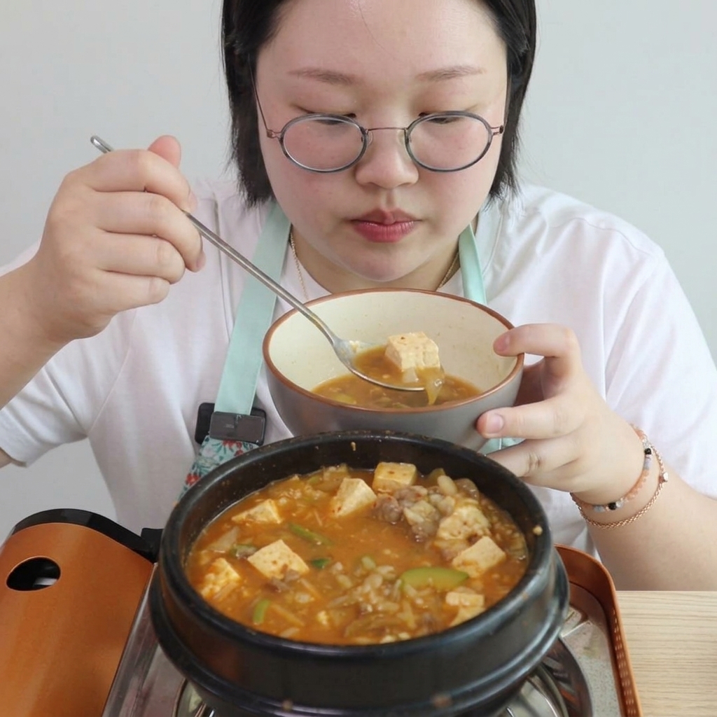 A spoonful of beef seasoning powder being sprinkled into the stew.