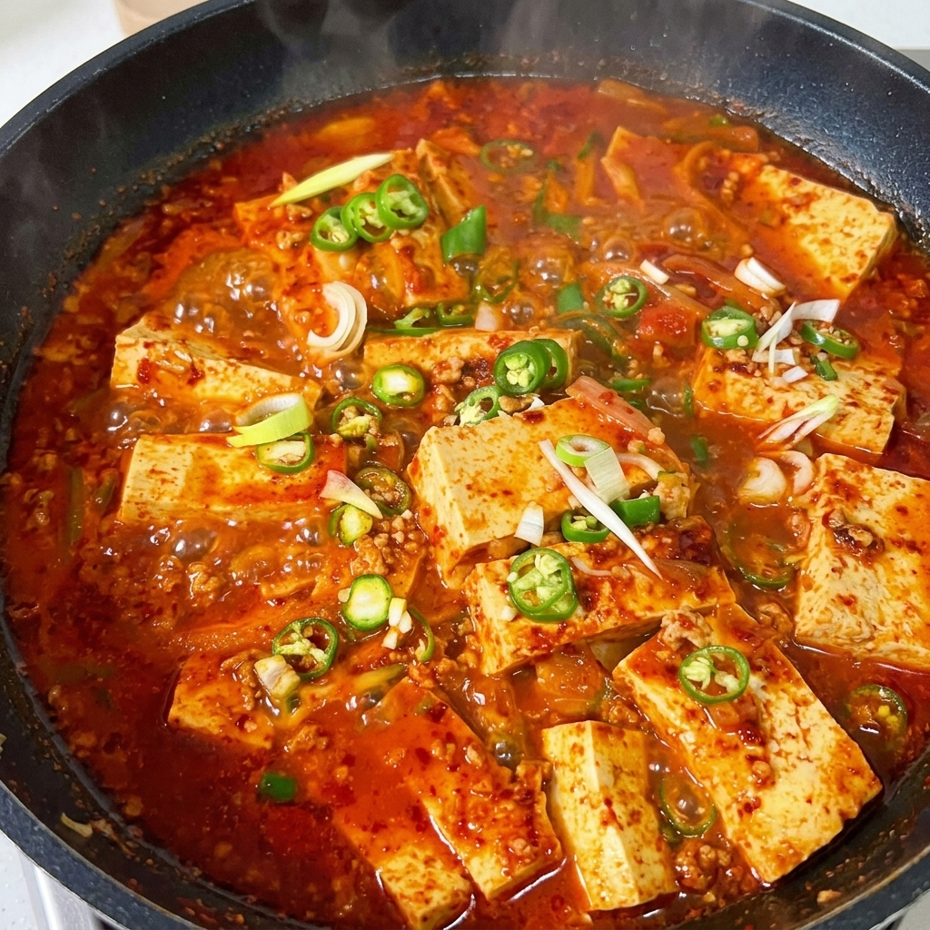 A measuring cup filled with a blend of seasonings including gochujang, chili powder, and various sauces ready to be mixed.