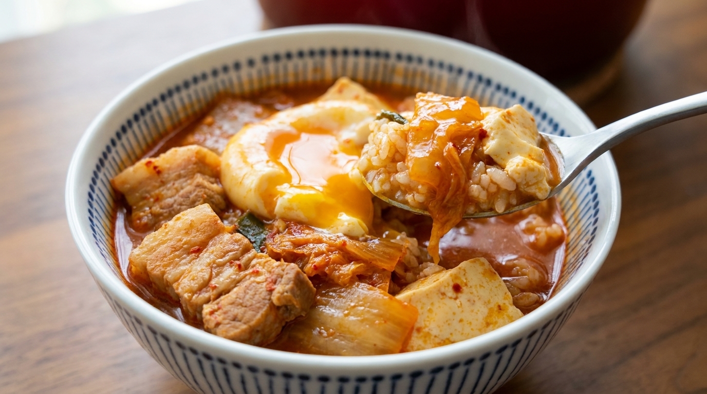 Spicy Korean Kimchi Tofu Stew with Pork Belly
