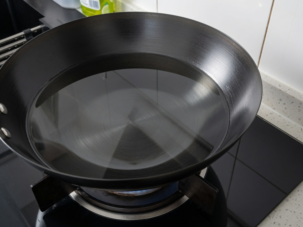 Frozen dumplings being carefully lowered into a pot of boiling water.