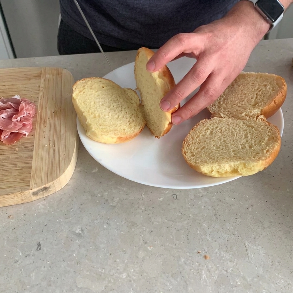 Halved brioche burger buns arranged inside an air fryer basket.