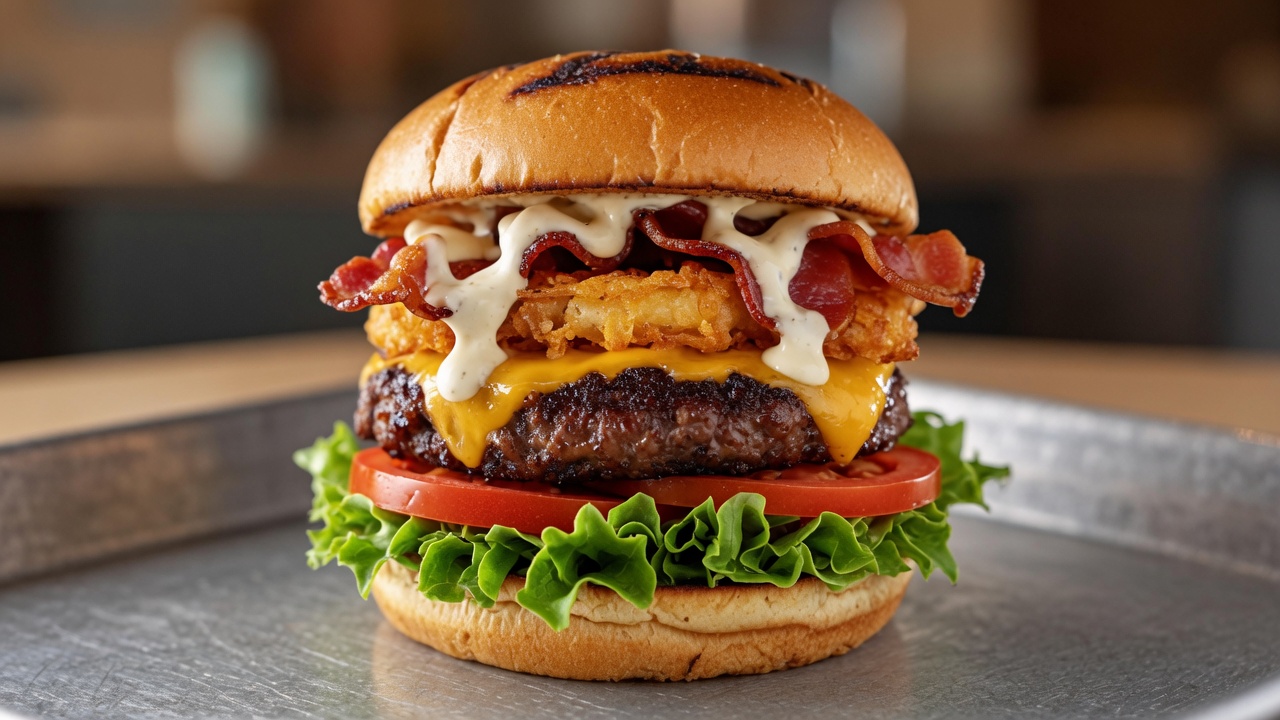 Wild American Bison Burger with Hash Browns & Bacon