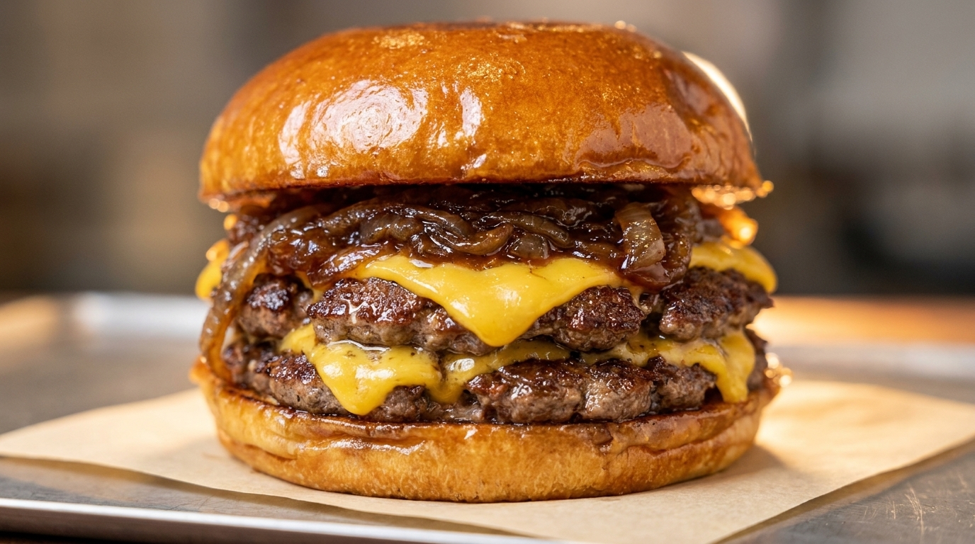 Classic American Caramelized Onion Beef Burger
