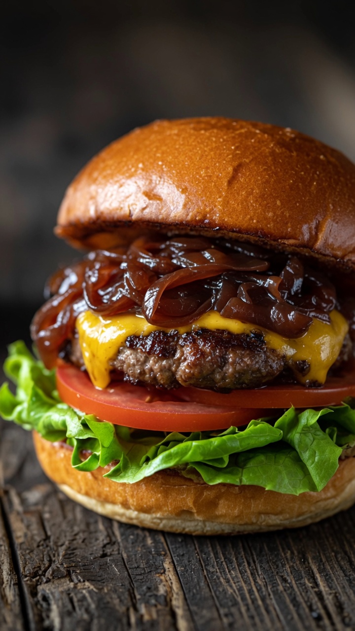 Red Wine Caramelized Onion Cheeseburger