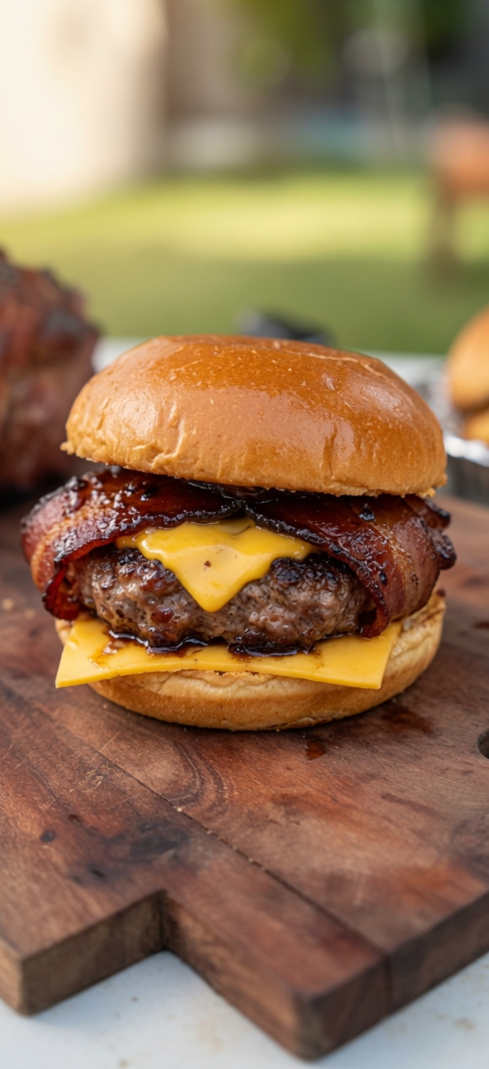 Bacon-Wrapped Bone-In Beef Burger with Roasted Marrow
